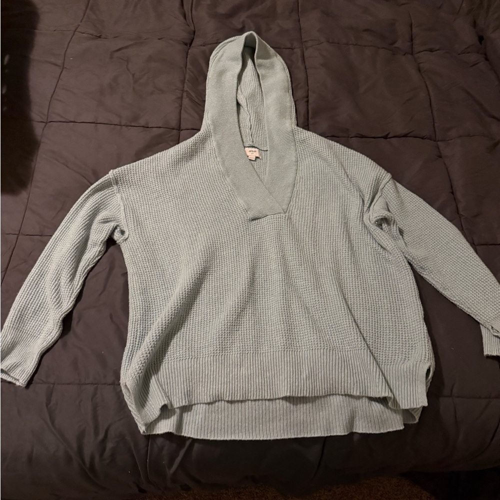Aerie light Blue Waffle Cozy Hooded Sweater Offline